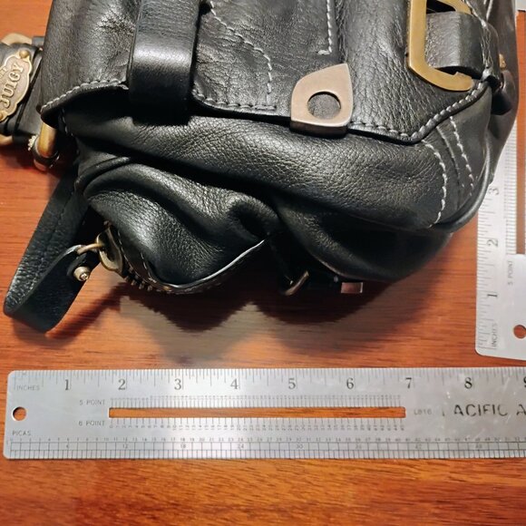 Juicy Couture BLACK LEATHER satchel Logo legacy Bag purse  ICONIC - Picture 4 of 16